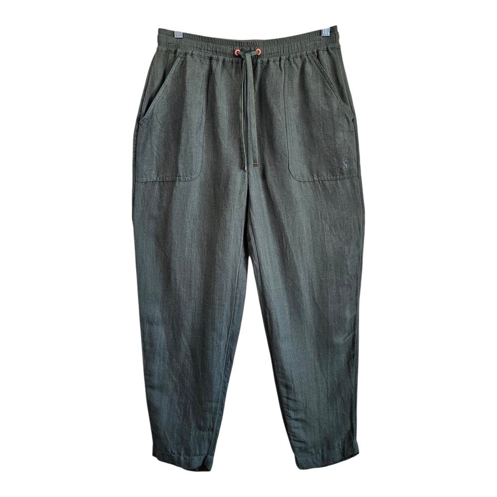 JOULES Women's 6 Lynn Pants Drawstring Elastic Seaweed Green Tapered Linen Blend